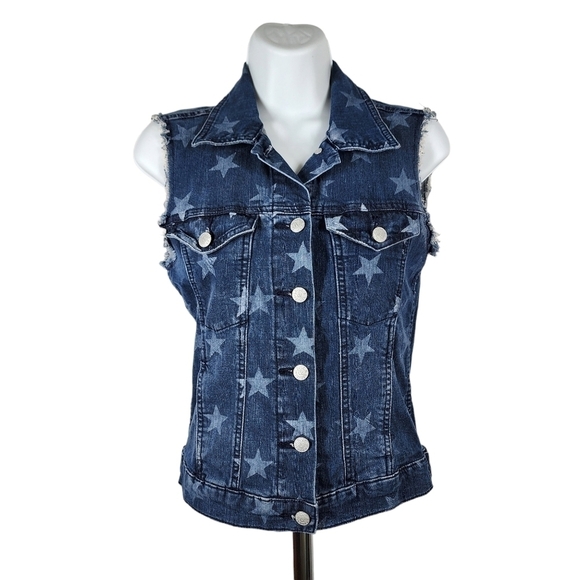 ROCK & REPUBLIC STARS DENIM SLEEVELESS JACKET - Picture 1 of 6
